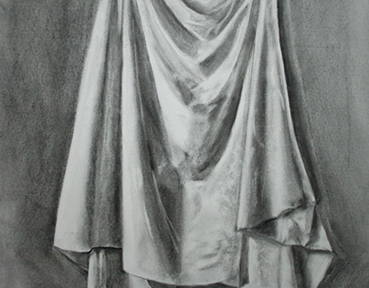 Drapery, charcoal on toned paper