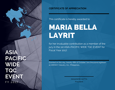 Certificate, Asia-Pacific Blue