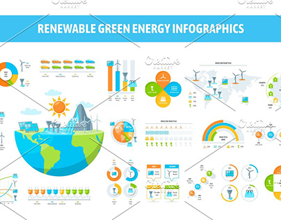 Renewable green energy infographics