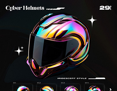 Cyber 3D Iridescent Helmets Objects