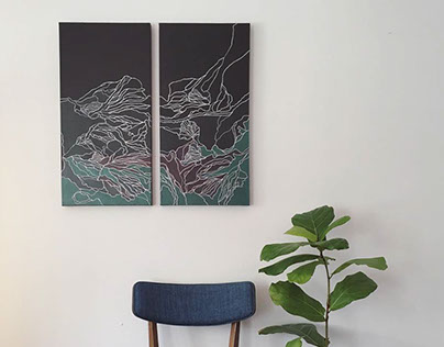 'Undercurrent' Diptych Painting - For Sale