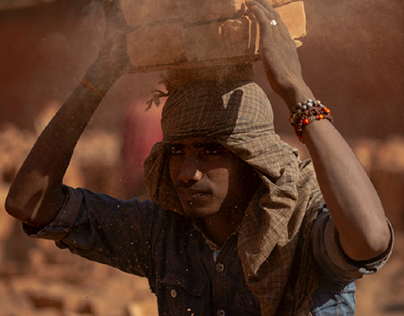 Labourer working in the brick factory.