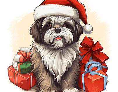 Shih Tzu dog happy Santa Cute