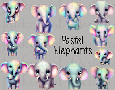 Pastel Elephants Clipart