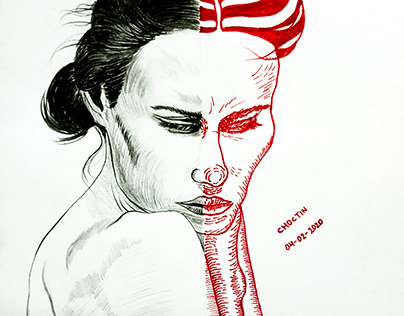 Dibujo de Retrato Femenino con Lápiz y Finepen