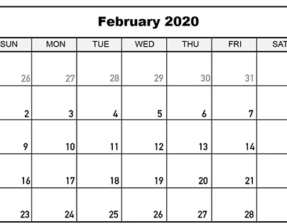 Blank February 2020 Calendar