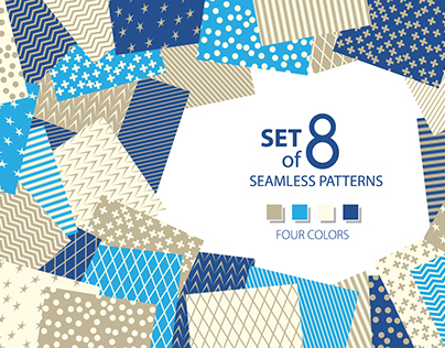 Set of 8 Geometric Seamless Patterns, 4 Colors