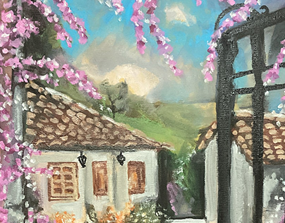 Colombian house, oil painting