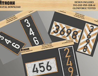 Number Door Sign Plaque / Herringbone pattern