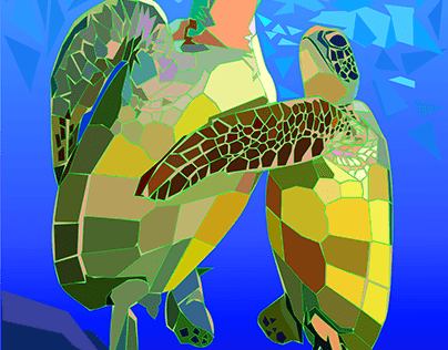 Sea turtles, vector with geometric shapes