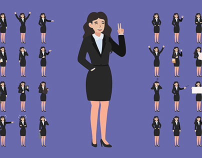 Businesswoman Character Poses Tuxedo Curly
