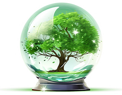 Green tree inside crystal ball stock illustration