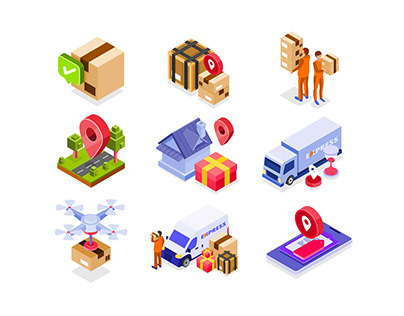 Delivery Service Isometric Icons
