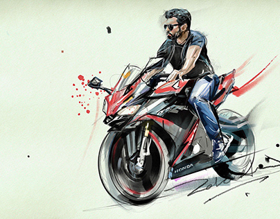 Watercolor sports motorcycle