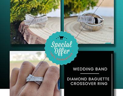 Baguette & Round Cut Moissanite Crossover Wedding Ring