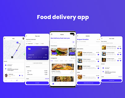 Food delivery & take away Blue App Ui Kit Template
