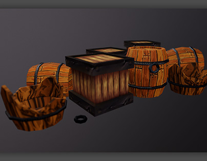 Stylized 3D Barrel and Crate
