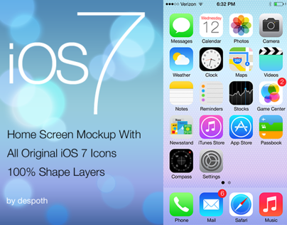 iOS 7 Home Screen With 100% Shape Layers FREE PSD