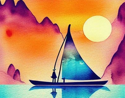 Ai watercolor painting - Sail Boats