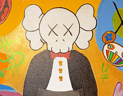 Kaws and murakami inspired painting on canvas