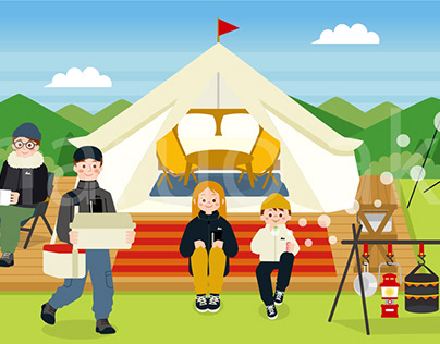 Illustrations on the theme of family camping