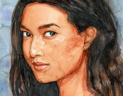 Watercolor Portrait : Charo Ronquillo (Filipina Model)