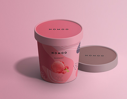 Nomoo packaging raspberry and mango ice cream