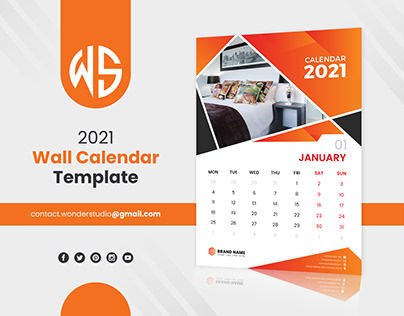 wall calendar design template 2021 Premium