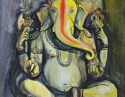 Lord Ganesh Water Color Painting