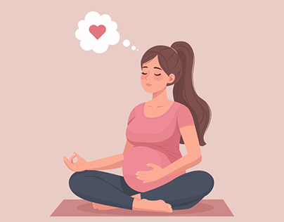 Online yoga for pregnant women. Vector illustration