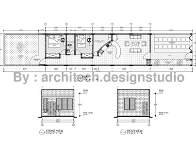 Plan and Front &Rear View Cad Drawing for 1-Story House