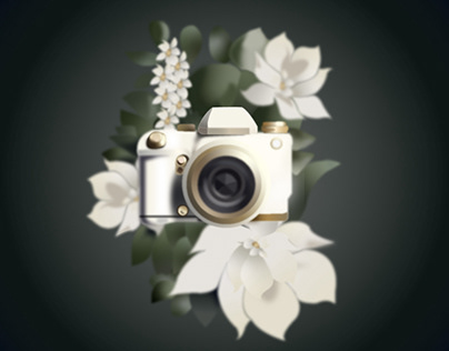 Câmera e flores