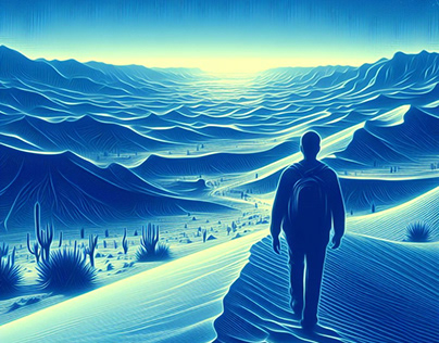 22 Imagen de tono azul de una persona en el desierto