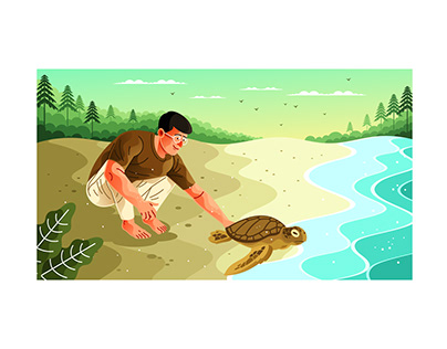 Man Save A Turtles Illustration