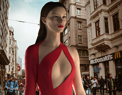 Digital Fashion - Nina Dobrev Red Cutout Dress by Monot