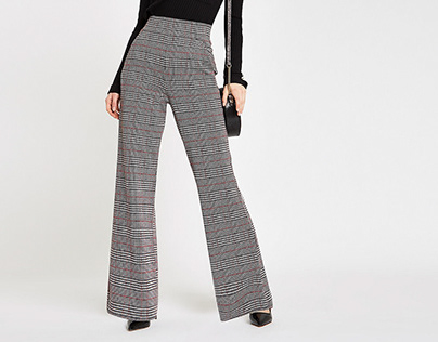 CHECKERED WIDE LEG TROUSERS | RIVER ISLAND
