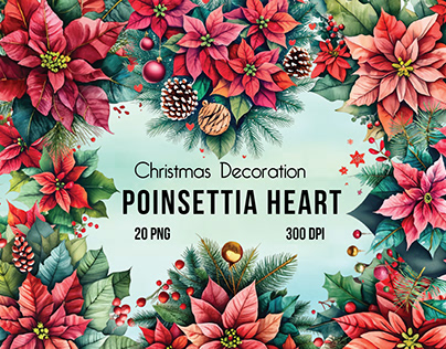 Christmas Decoration Poinsettia Heart