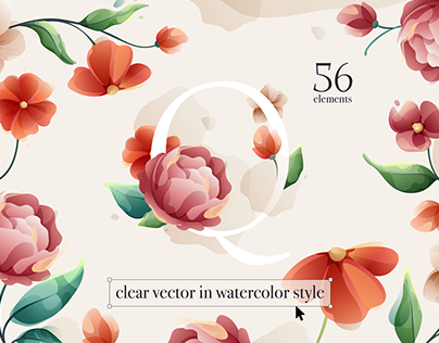 Watercolor style flowers vector set