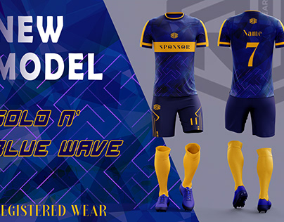 Gold and Blue Wave Grunge Football Jersey Design