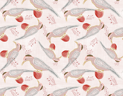 A Birds' Strawberry Delight Pattern for Homewares