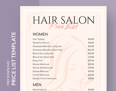 Free Editable Online Hair Salon Price List Template