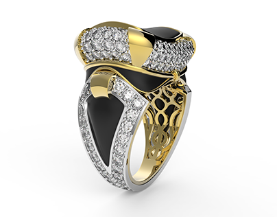 Men's ring with wax parts for 3D printing