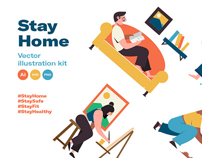 Stay home - vector illustration kit