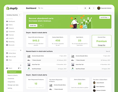 Shopify Dashboard design