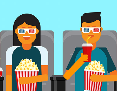 Couple watching movie vector illustration