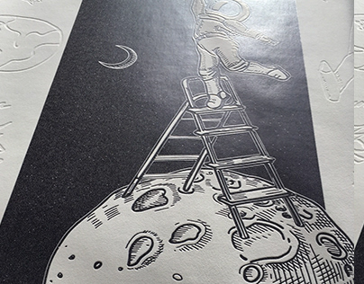 Man on the moon Dimense print on the Ecodeco media