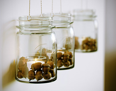 Jar with acorns for decor