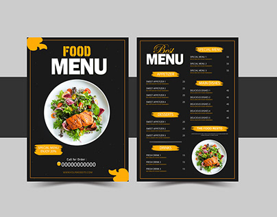 food menu and restaurant flyer design template,