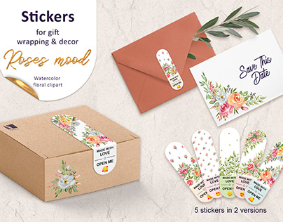 Set Stickers for gift wrapping and decor "Roses mood"
