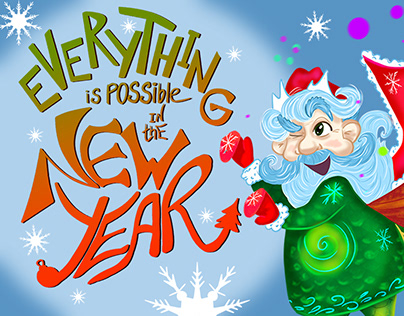 New Year illustration\ lettering\ character\ gifts